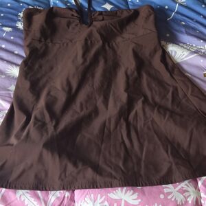 Cami Brown Swimdress Spaghetti Straps Nylon Spandex 14T Tall Women's Solid Boned